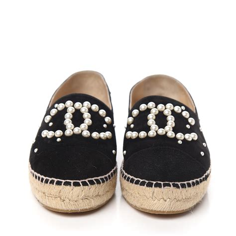 chanel black pearl espadrilles|authentic Chanel espadrilles.